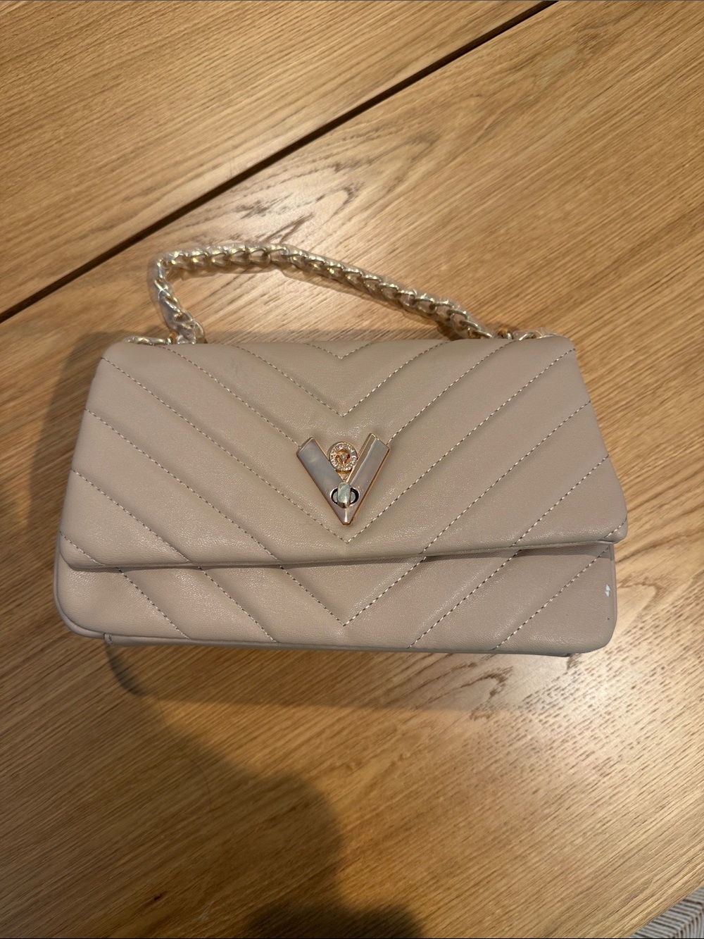 Valentino Orlando. New with Tag. Women's Quilted Chain Shoulder Bag - Beige